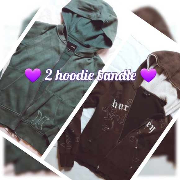 2 Hoodie Bundle Cotton Poly Hurley Zip Brown Green - Picture 1 of 6